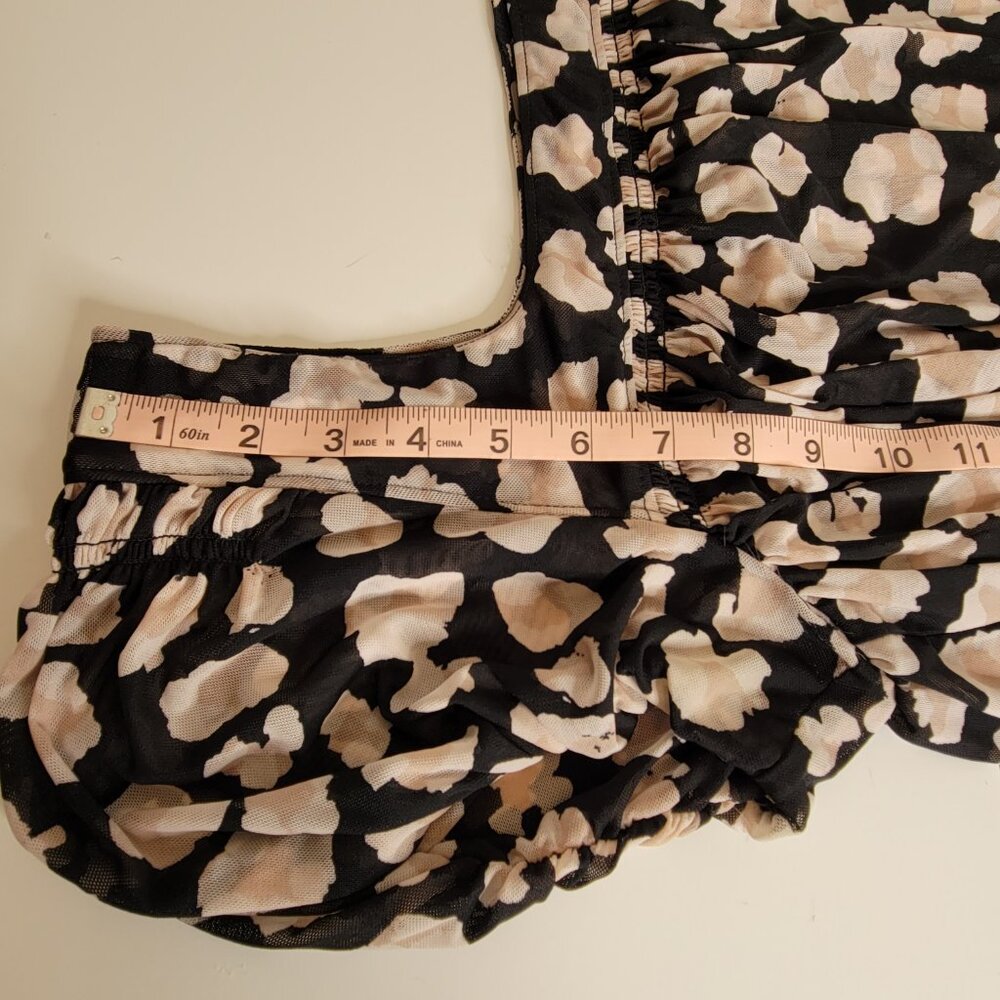 Free People Shirred Bodice Midriff Crop Top Short Sleeve Blk, Beige Size S - Picture 6 of 12